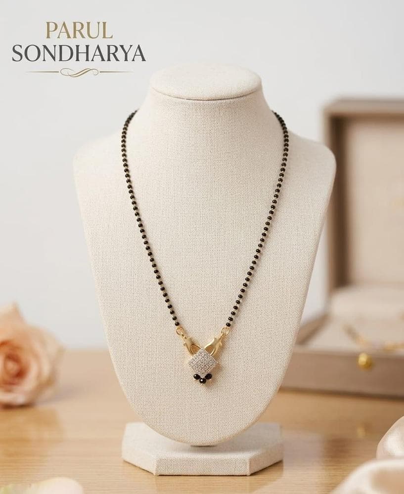 Diamond CZ Heart Pendant Black Bead Mangalsutra
