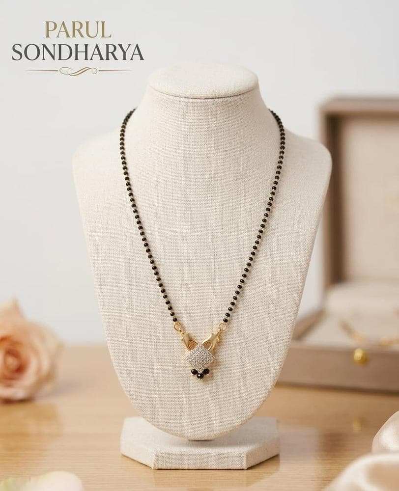 Diamond CZ Heart Pendant Black Bead Mangalsutra view 2