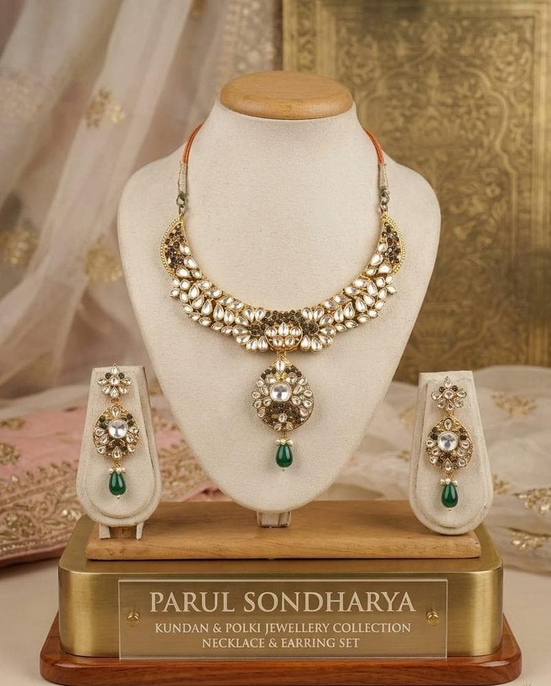 Kundan Polki Emerald Drop Bridal Choker Necklace Set
