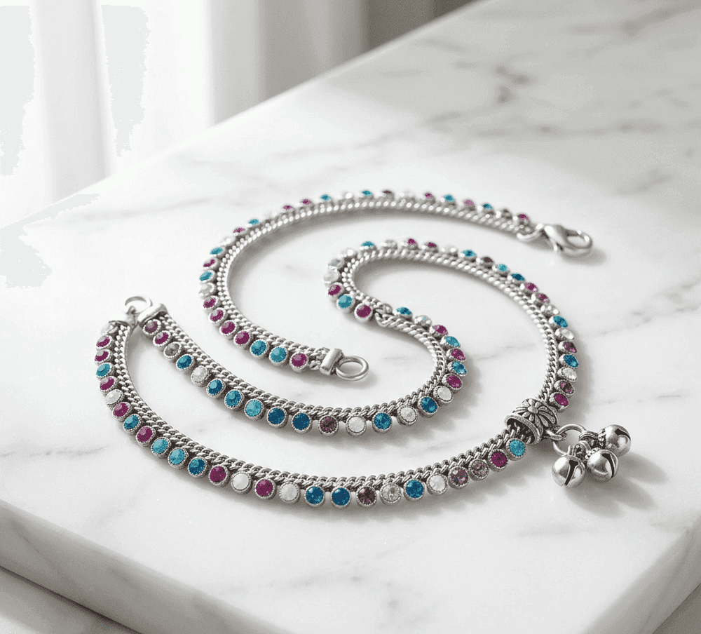 Multi-Colored Stone Anklet Pair
