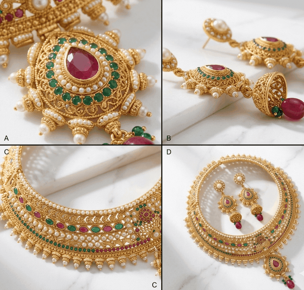 Gold Plated Kundan Bridal Choker Set view 2