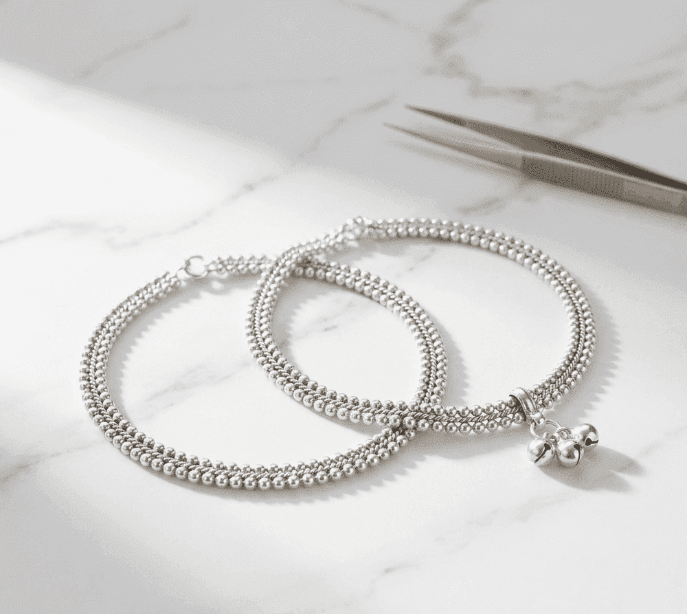 Traditional Silver Ghungroo Anklet Pair view 2