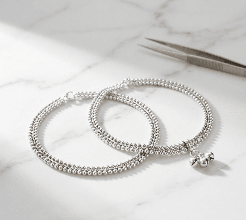 Traditional Silver Ghungroo Anklet Pair view 2