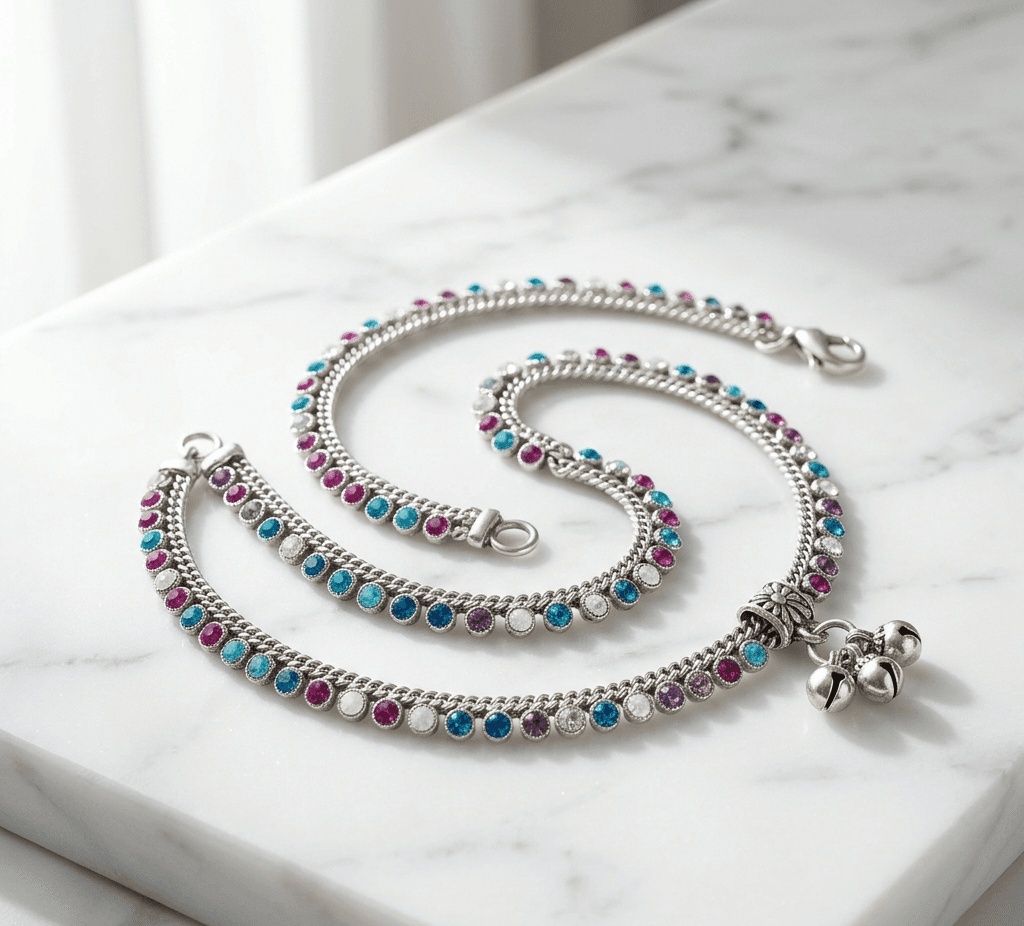 Multi-Colored Stone Anklet Pair