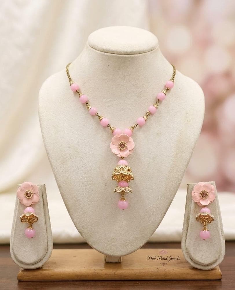 Affordable jewellery under 299 rupees Jaipur pink rose necklace VishaalMart